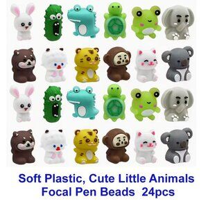Soft Plastic, Cute Little Animals Focal Pen Beads  24 Beads